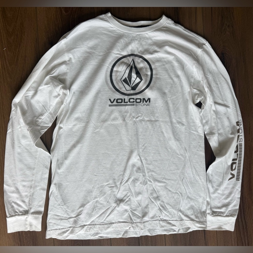 Vintage Volcom White Long Sleeve Shirt Mens Large Skater Surf Y2K EUC Stone